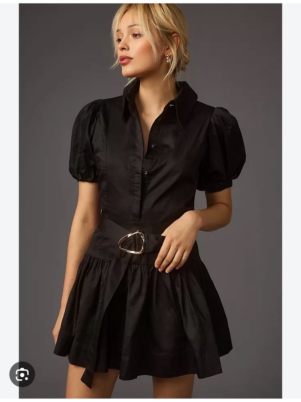 Aureta x Anthropologie Studio Puff-Sleeve Belted Mini Dress